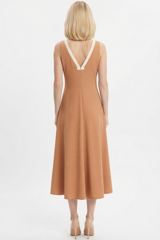 LUXELY V-Neck Color Block A-Line Midi Dress