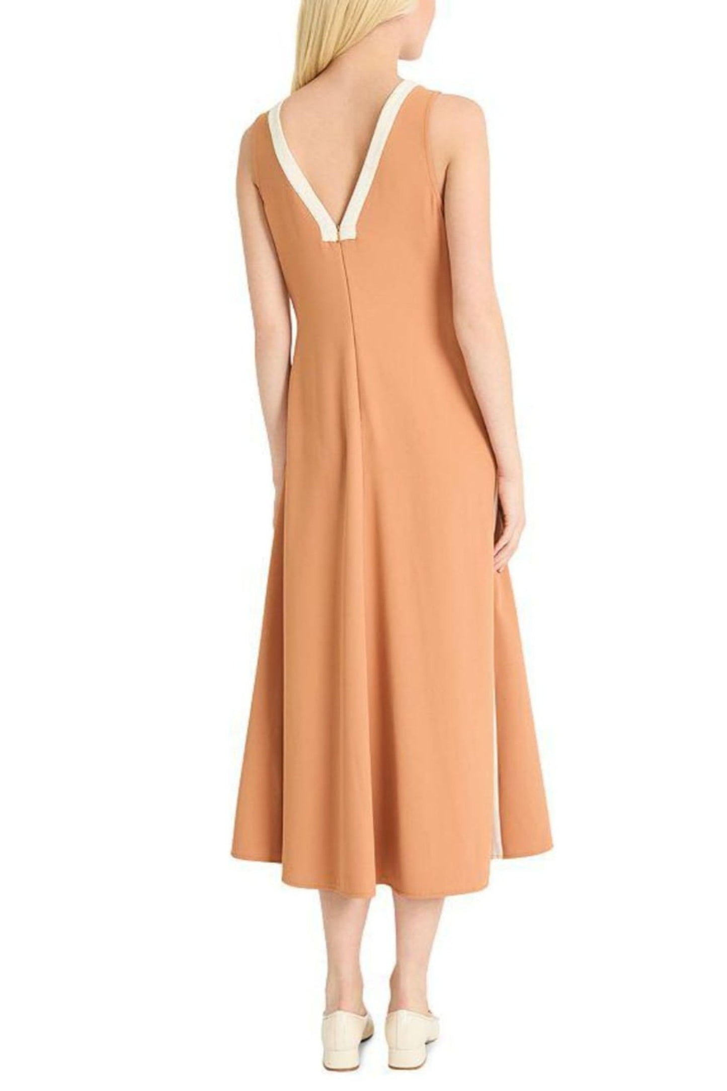 LUXELY V-Neck Color Block A-Line Midi Dress