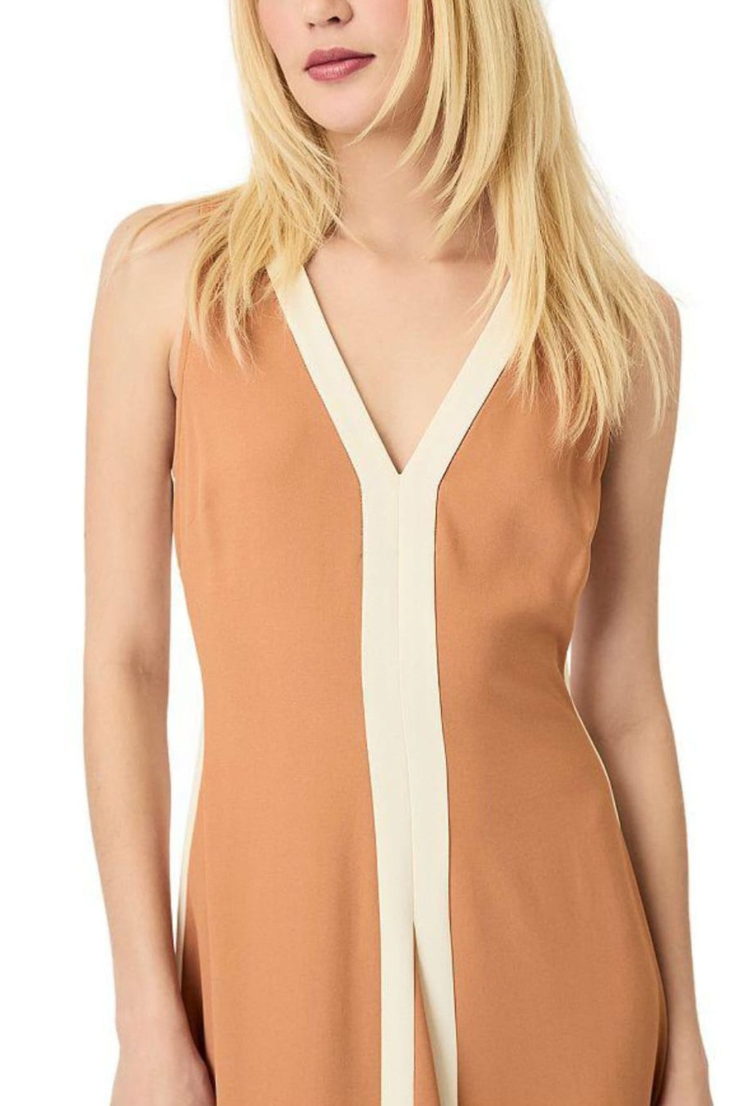 LUXELY V-Neck Color Block A-Line Midi Dress