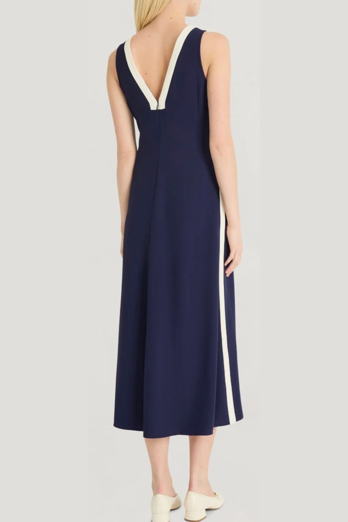 LUXELY V-Neck Color Block A-Line Midi Dress