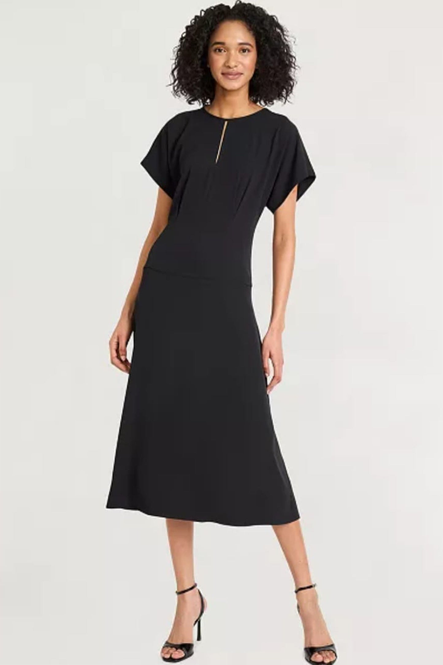 LUXELY Short Sleeve Drop Waist Midi Dress