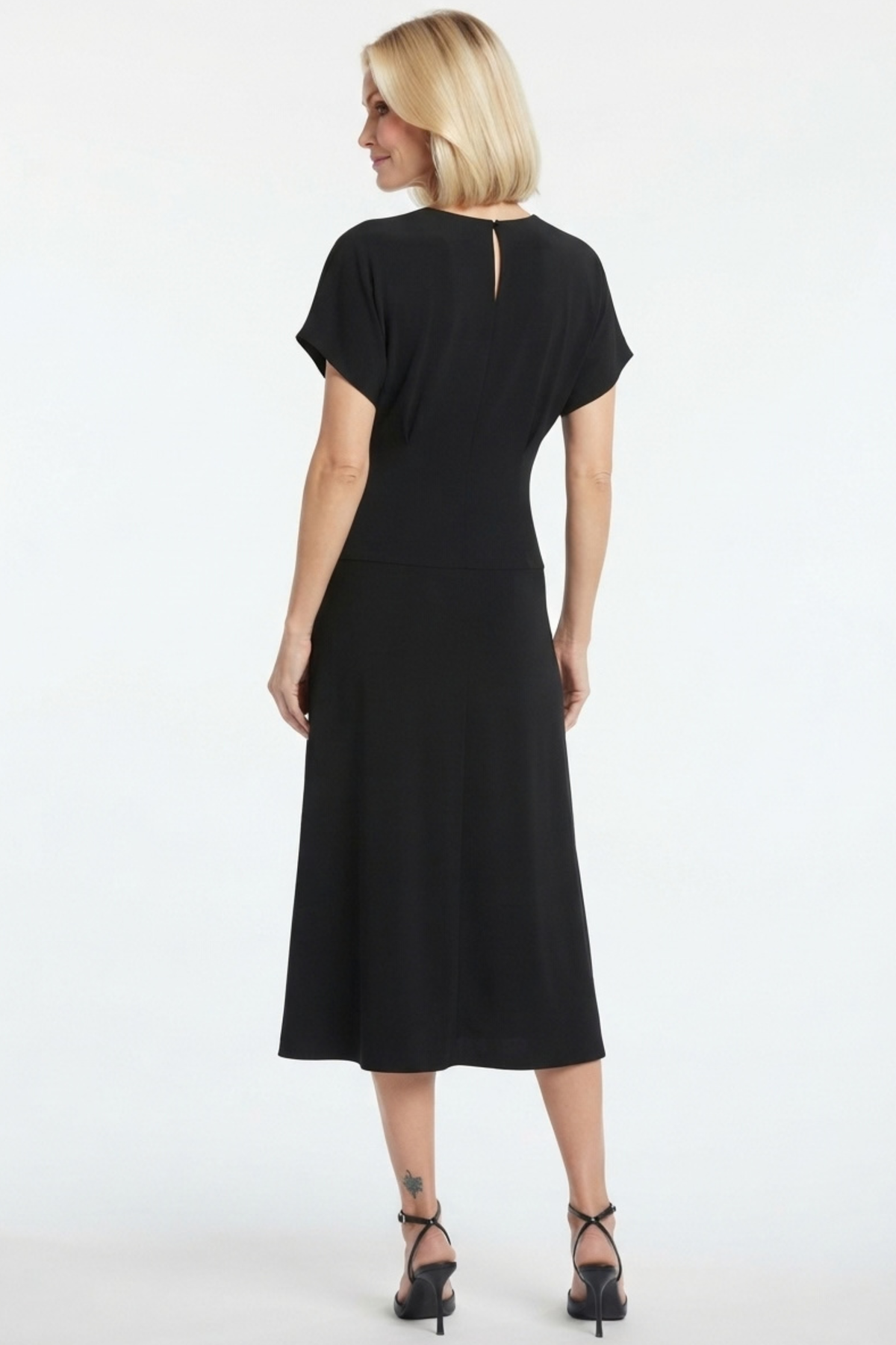 LUXELY Short Sleeve Drop Waist Midi Dress