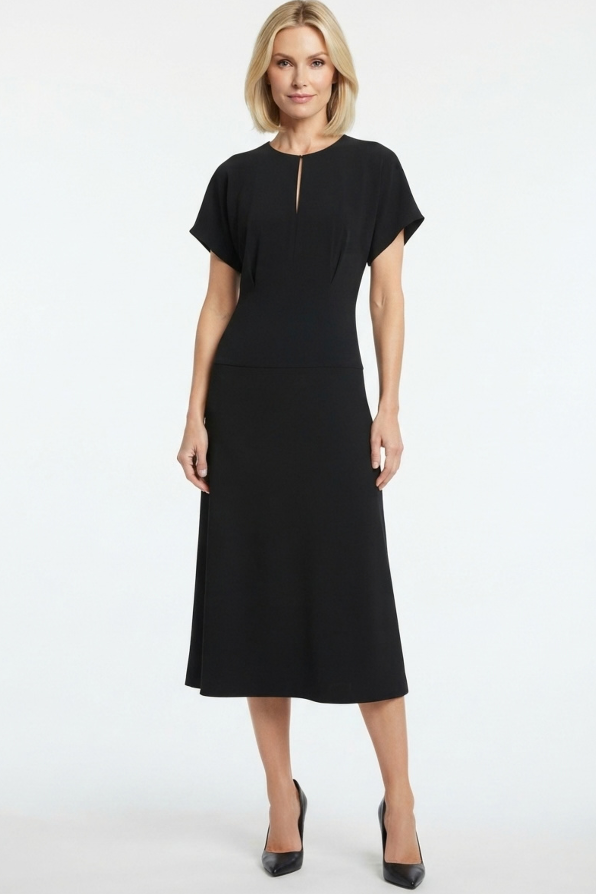 LUXELY Short Sleeve Drop Waist Midi Dress