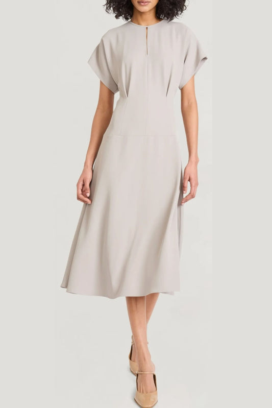 LUXELY Short Sleeve Drop Waist Midi Dress