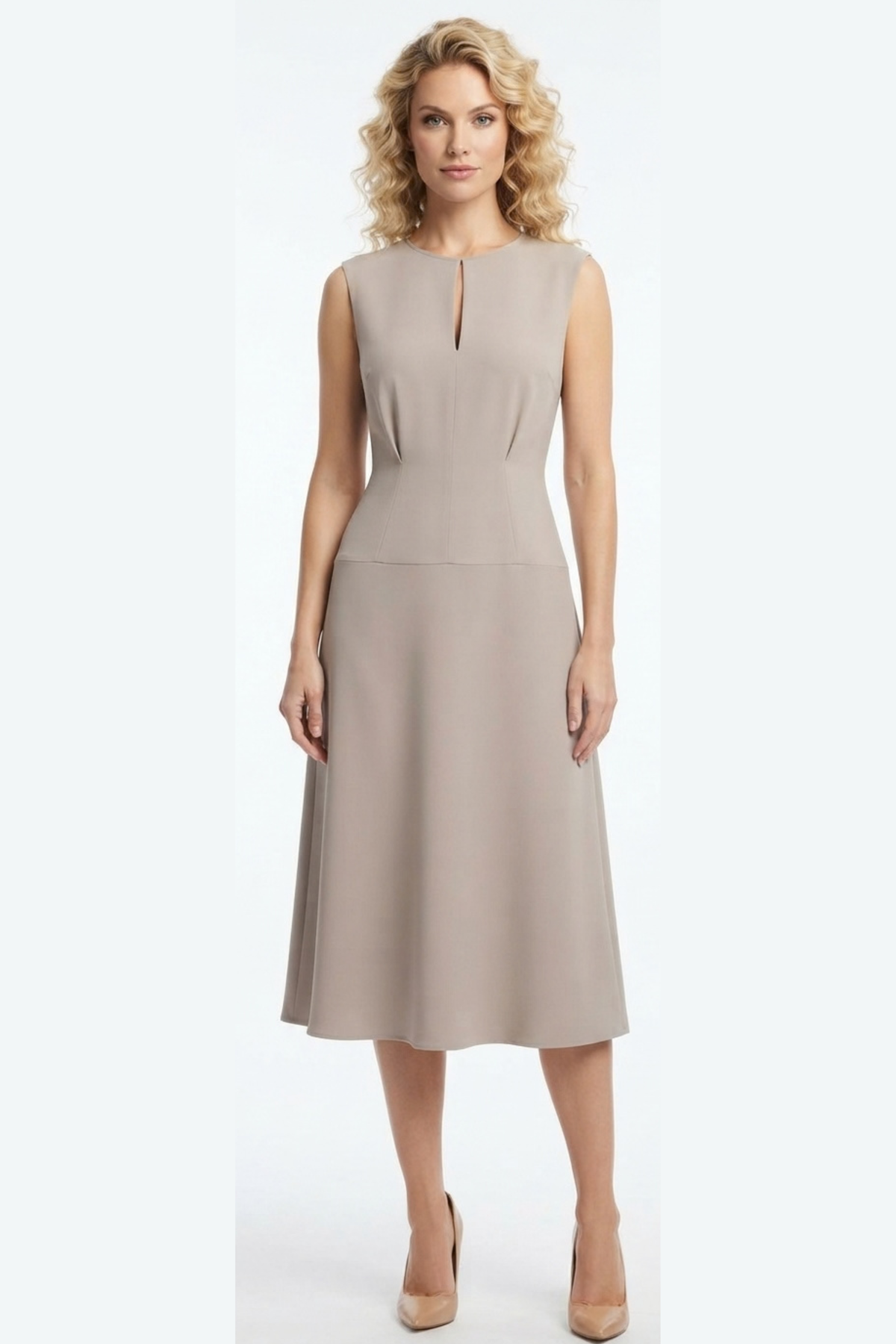 LUXELY Short Sleeve Drop Waist Midi Dress