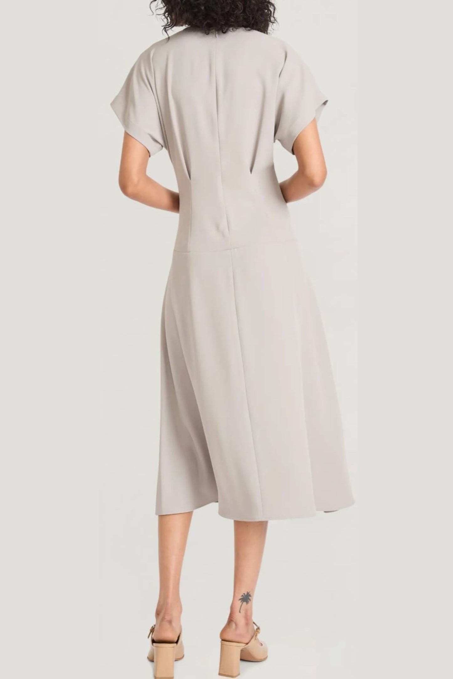 LUXELY Short Sleeve Drop Waist Midi Dress
