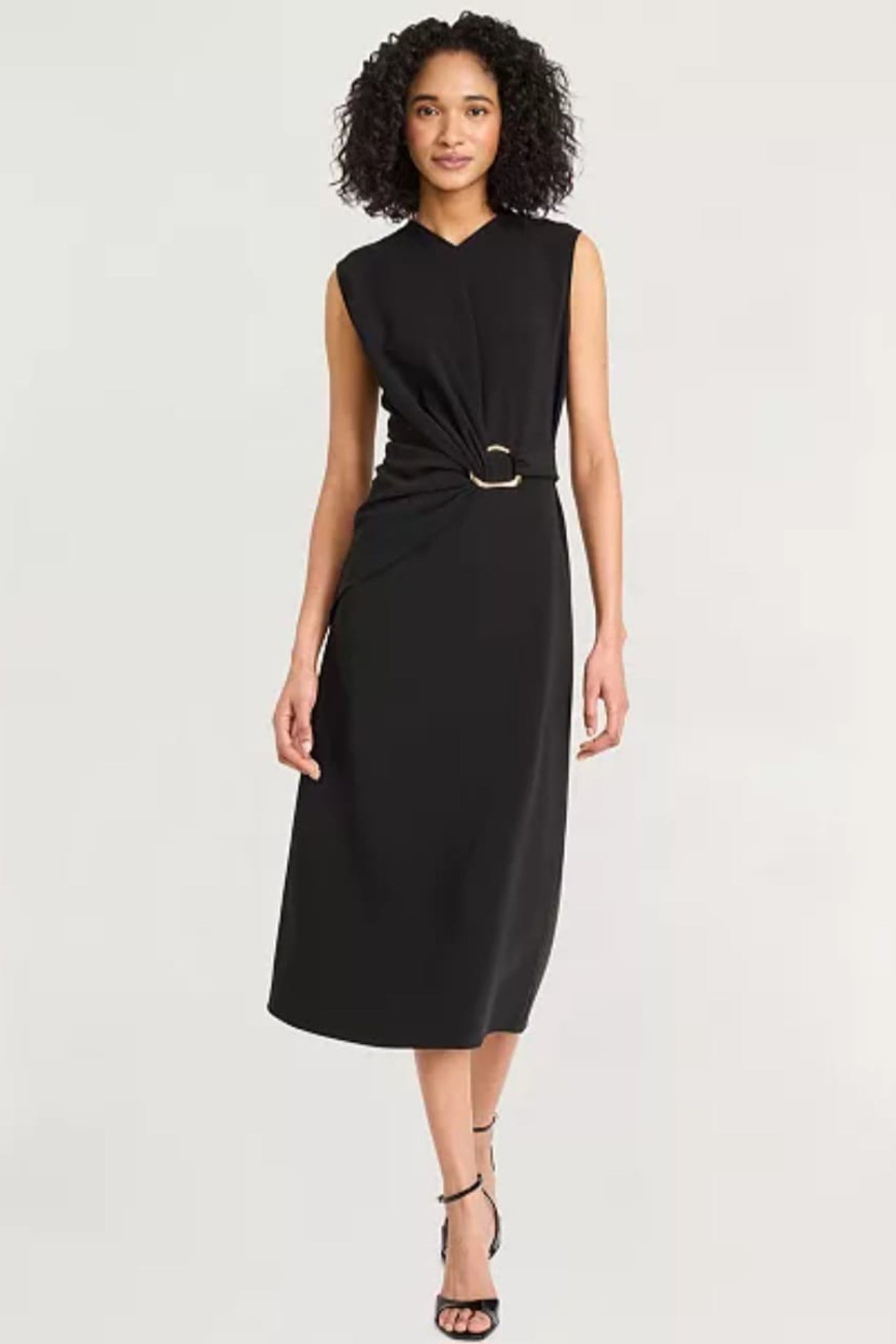 LUXELY Sleeveless V-Neck Sheath Midi Dress