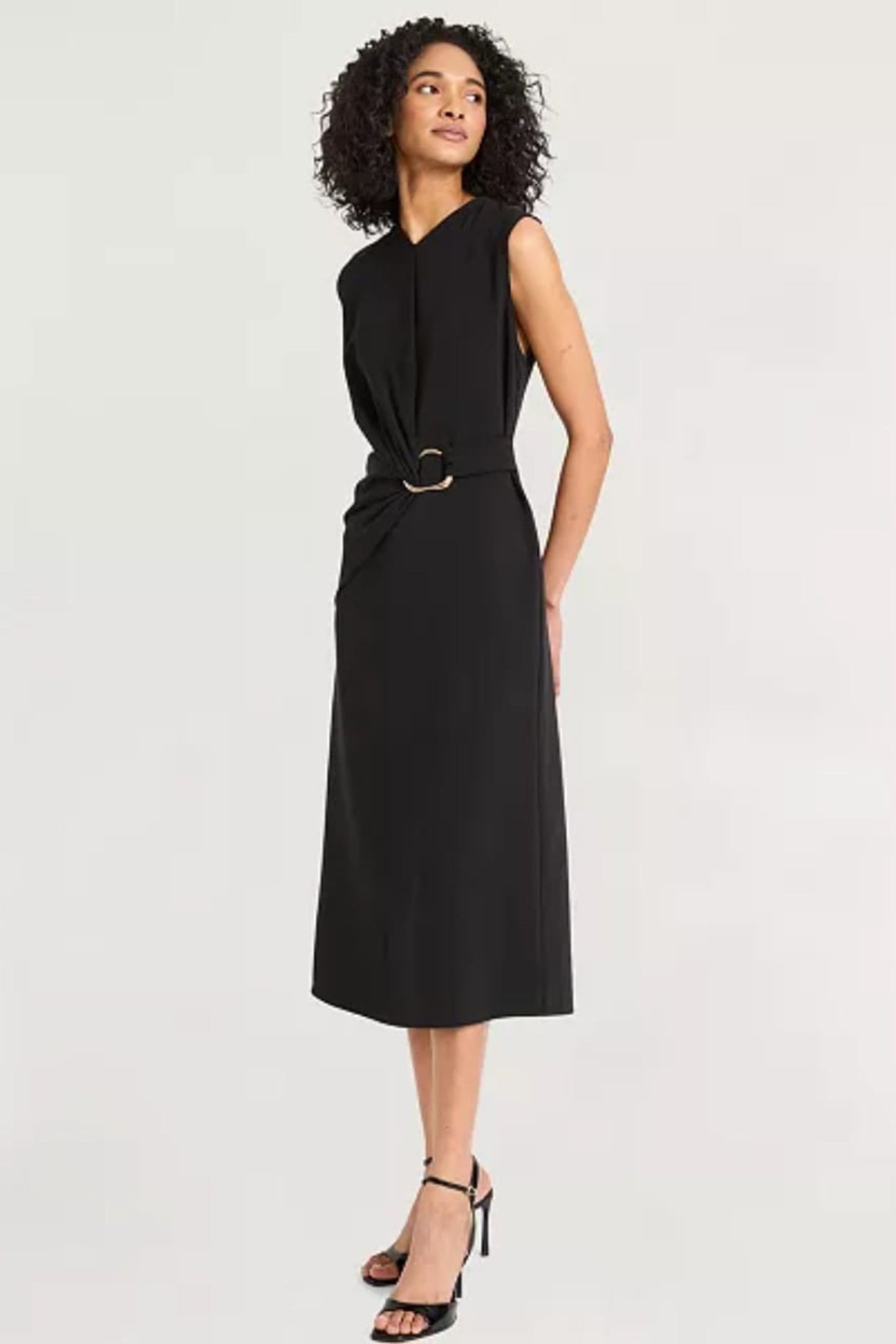 LUXELY Sleeveless V-Neck Sheath Midi Dress