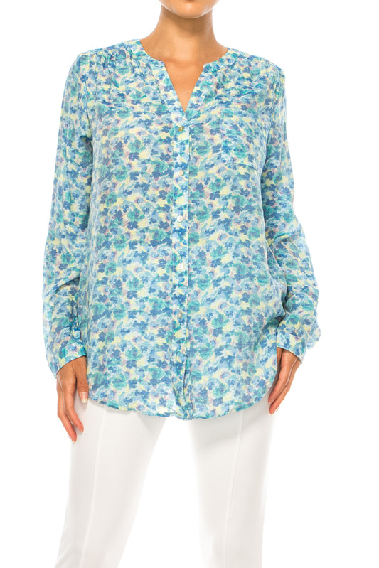 Zac & Rachel Printed 3/4 Sleeve Button Down Top