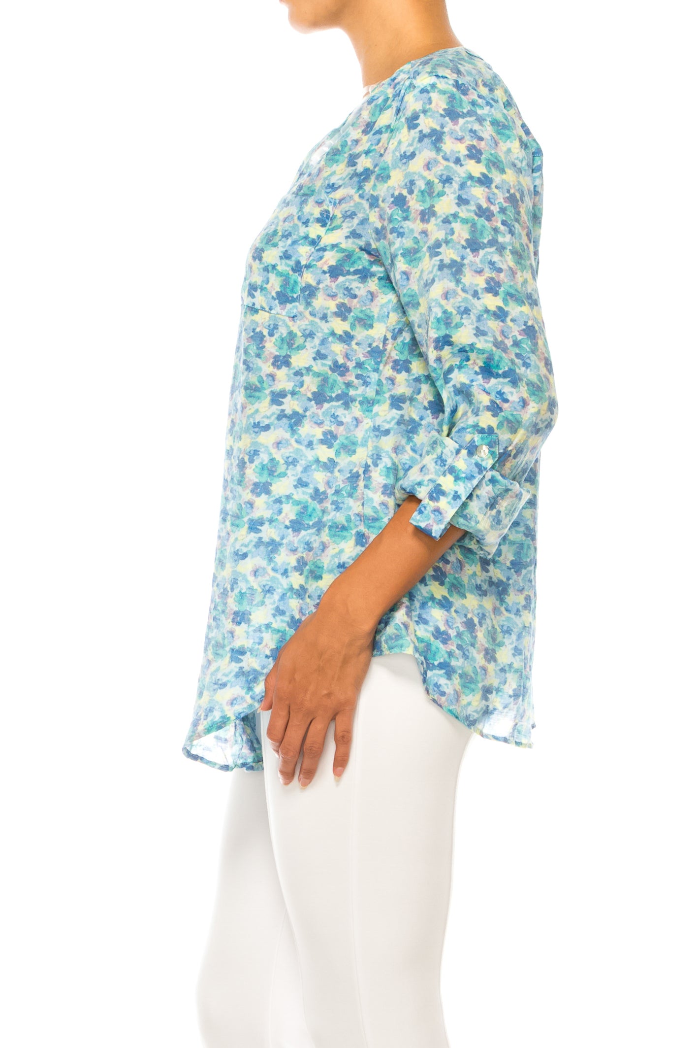 Zac & Rachel Printed 3/4 Sleeve Button Down Top