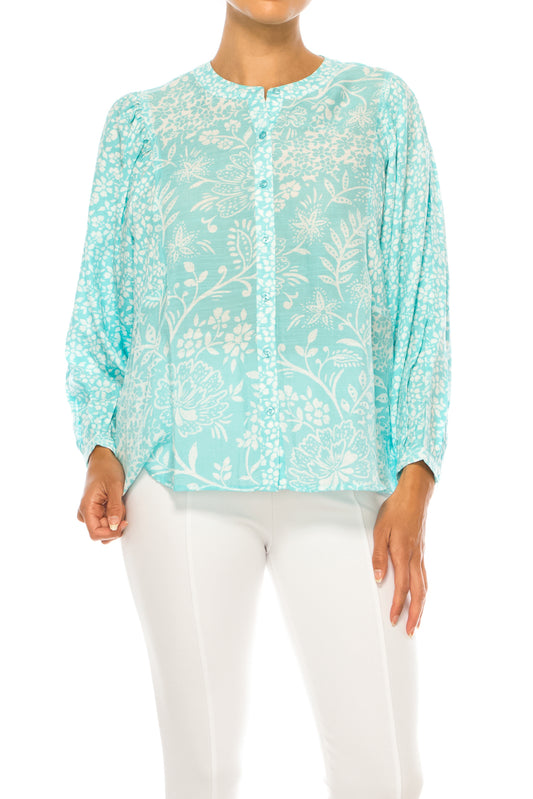 Zac & Rachel Floral Print Button Down Top