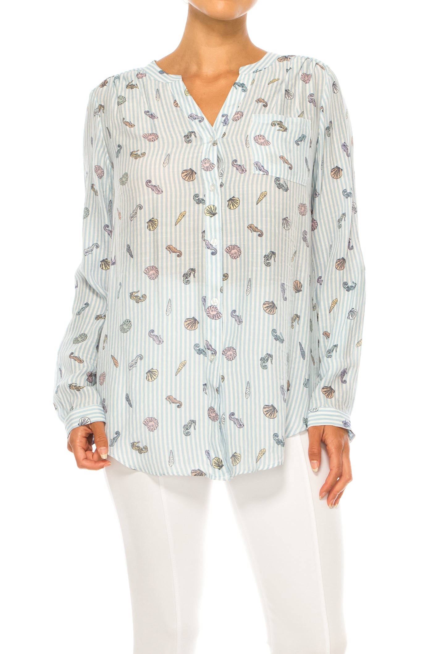 Zac & Rachel Printed 3/4 Sleeve Button Down Top