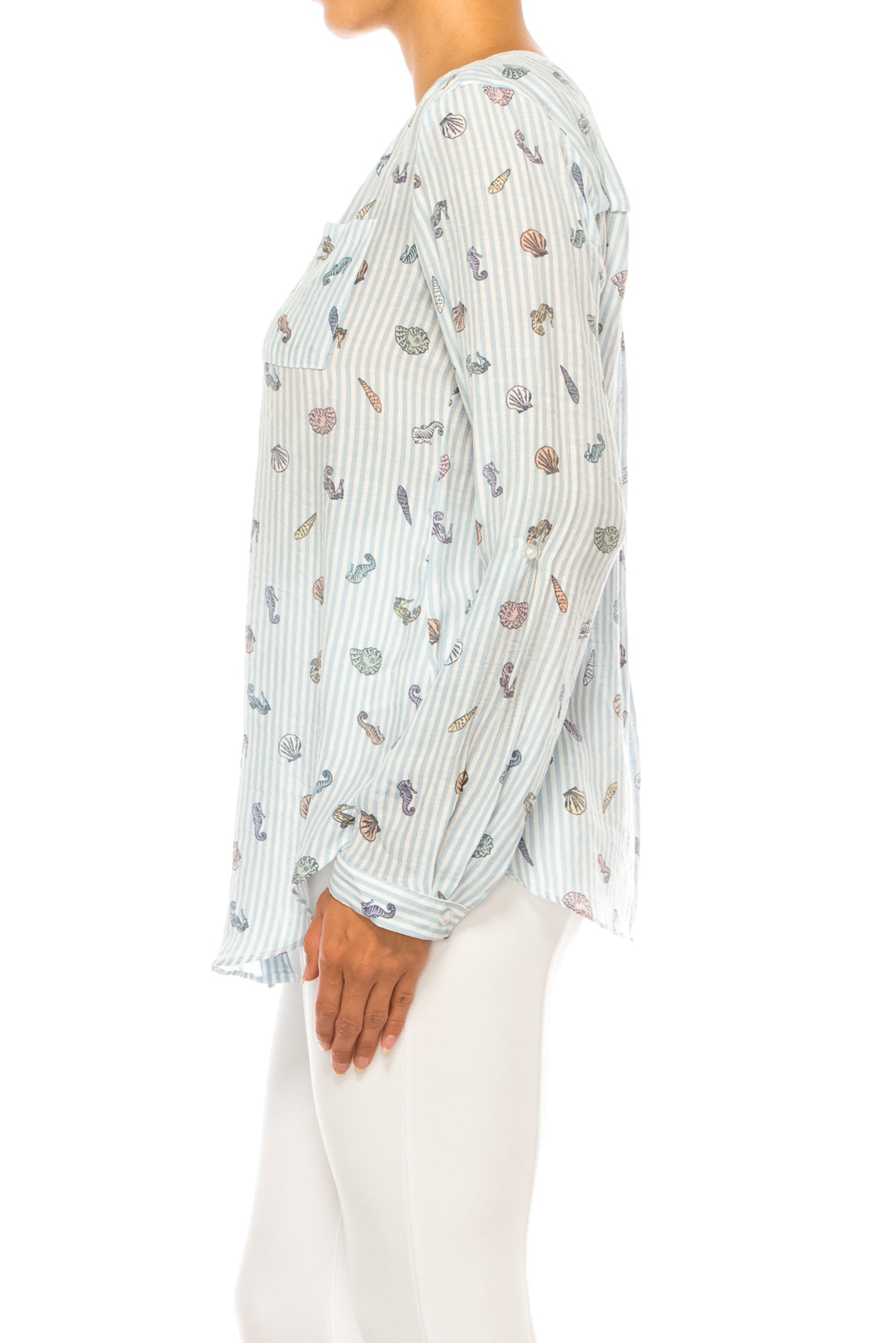 Zac & Rachel Printed 3/4 Sleeve Button Down Top