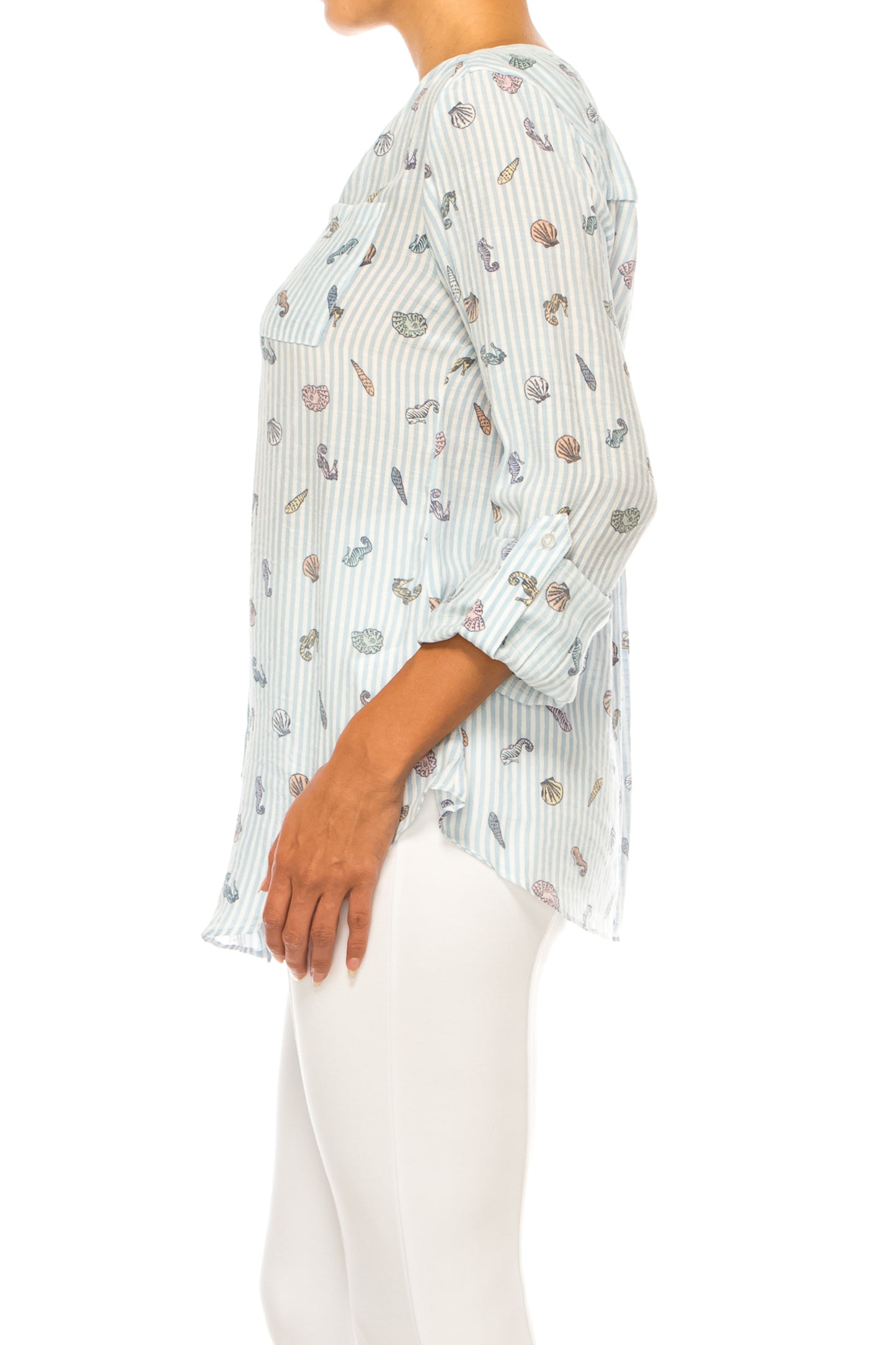 Zac & Rachel Printed 3/4 Sleeve Button Down Top