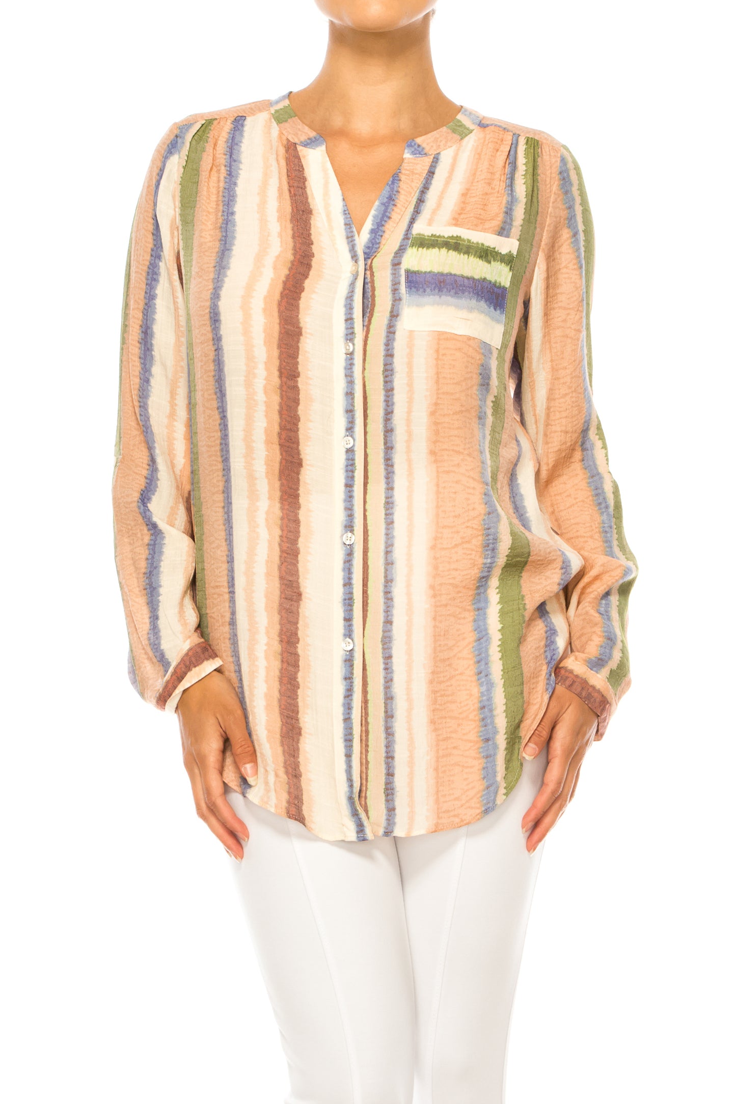 Zac & Rachel Printed 3/4 Sleeve Button Down Top