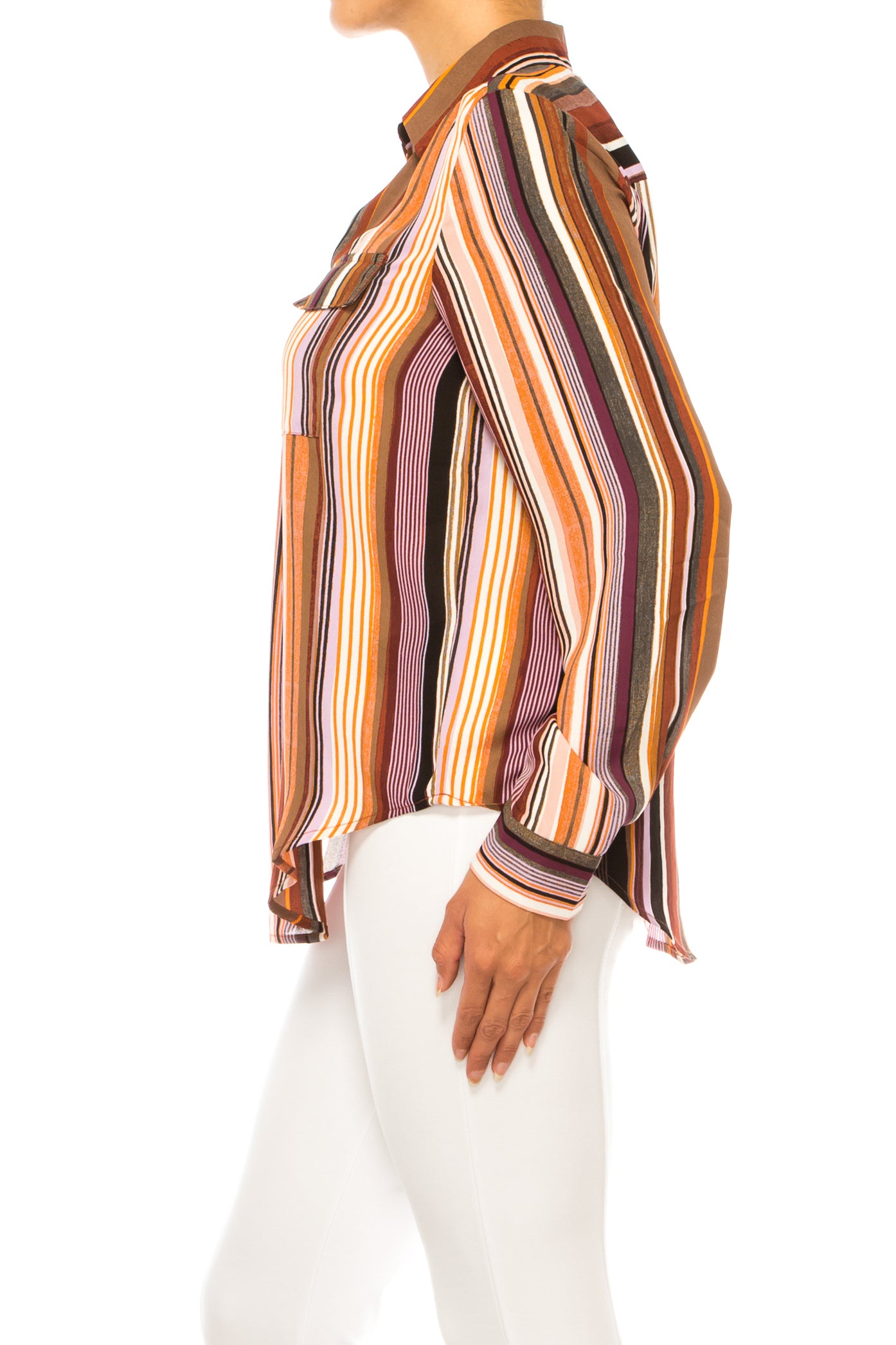 Zac & Rachel Stripe Split Neck Long Sleeve Top