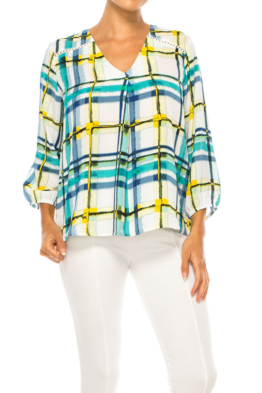 Zac & Rachel 3/4 Sleeve Multi Print Top