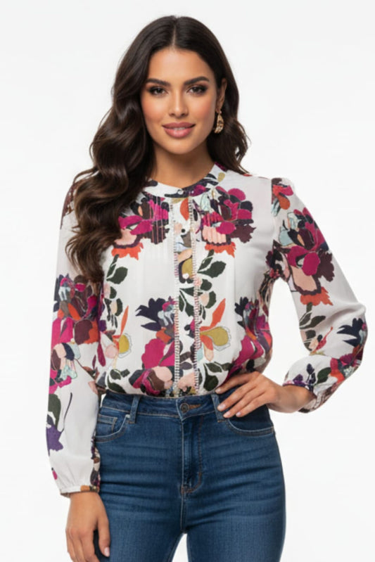 Zac & Rachel Floral Long Sleeve Button Down Blouse