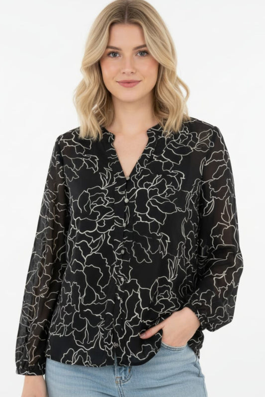 Zac & Rachel Printed Long Sleeve Button Down Blouse