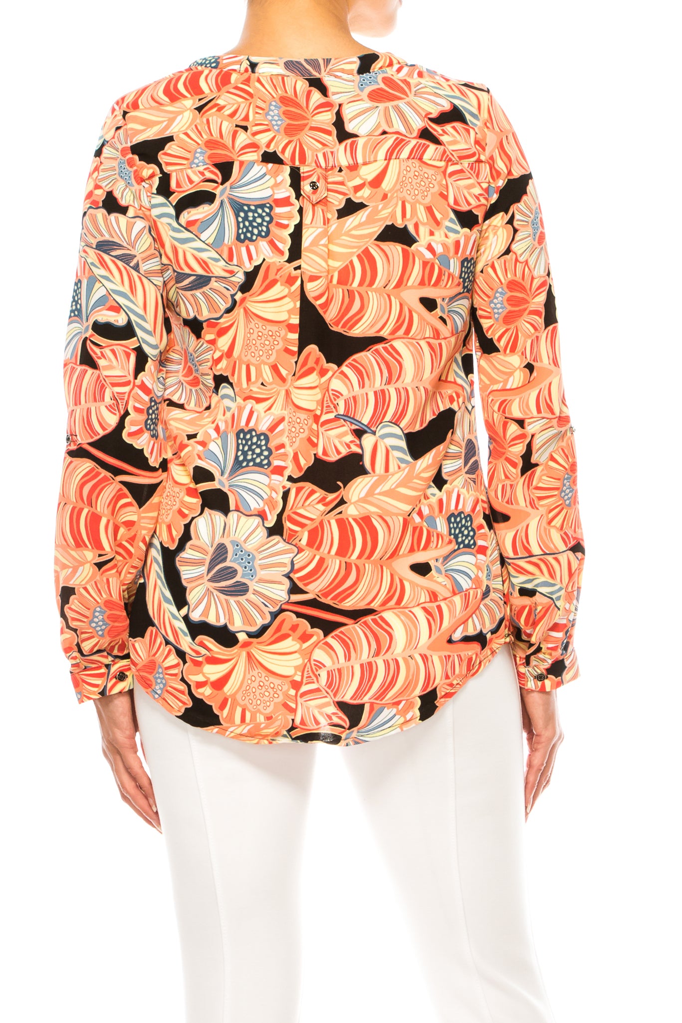 Zac & Rachel Printed Roll-Up Sleeve Split-Neck Top