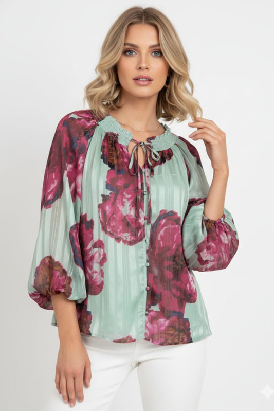 Zac & Rachel 3/4 Puff Sleeve Swing Blouse