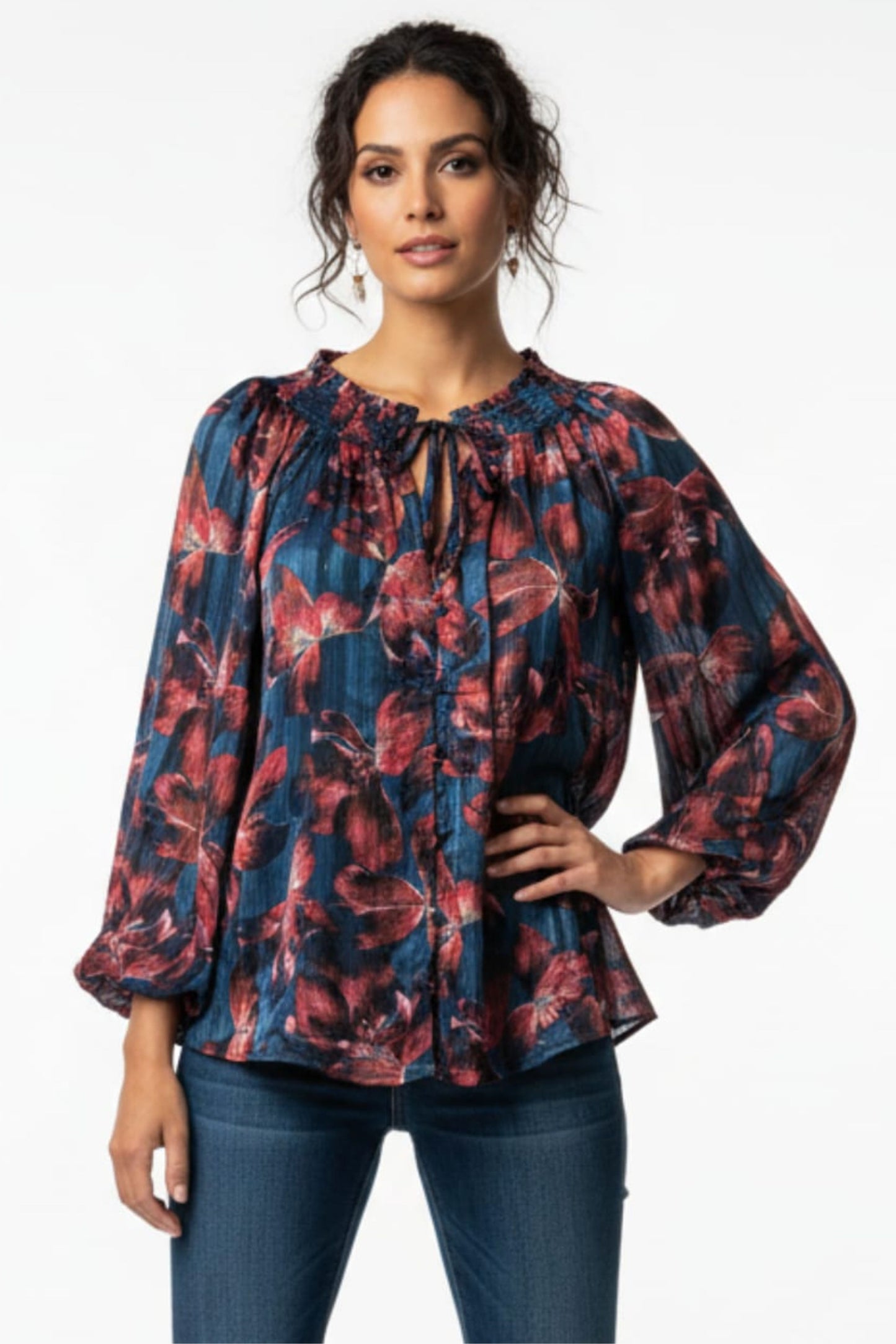 Zac & Rachel 3/4 Puff Sleeve Swing Blouse