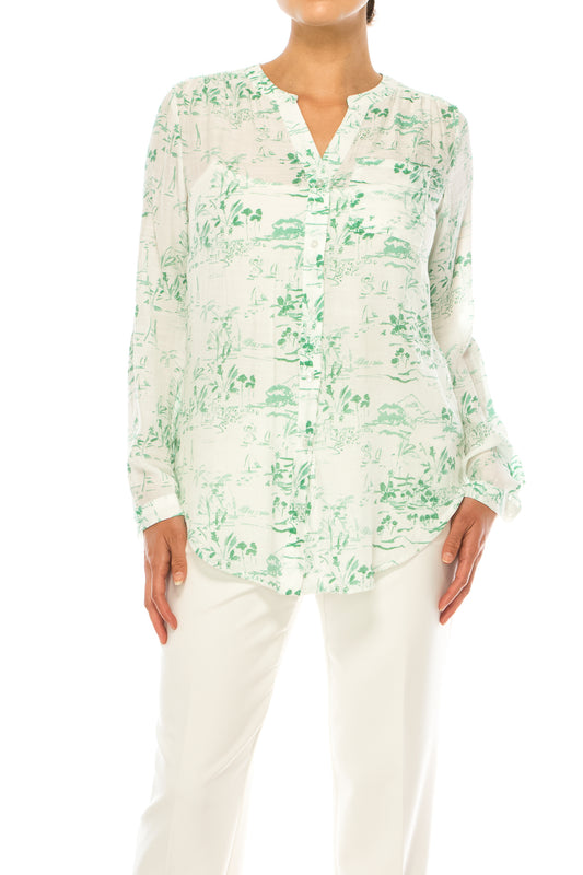 Zac & Rachel Printed 3/4 Sleeve Button Down Top