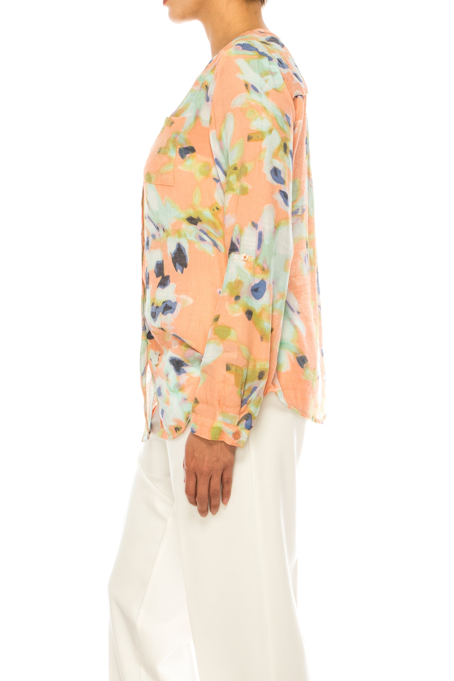 Zac & Rachel Printed 3/4 Sleeve Button Down Top