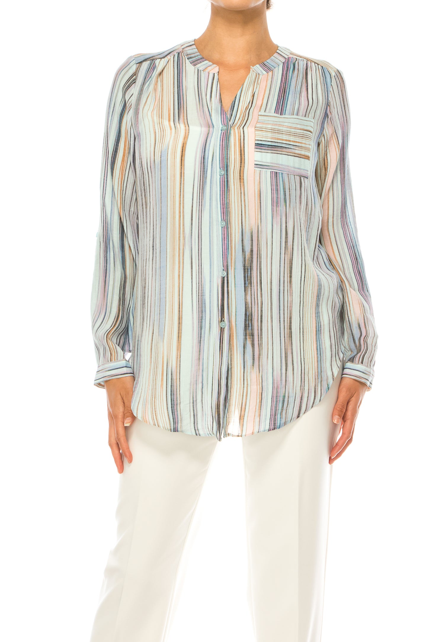 Zac & Rachel Printed 3/4 Sleeve Button Down Top