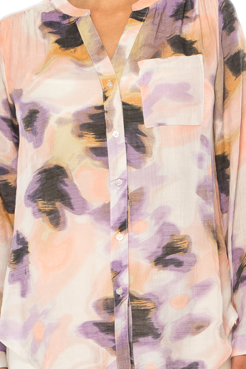 Zac & Rachel Printed 3/4 Sleeve Button Down Top