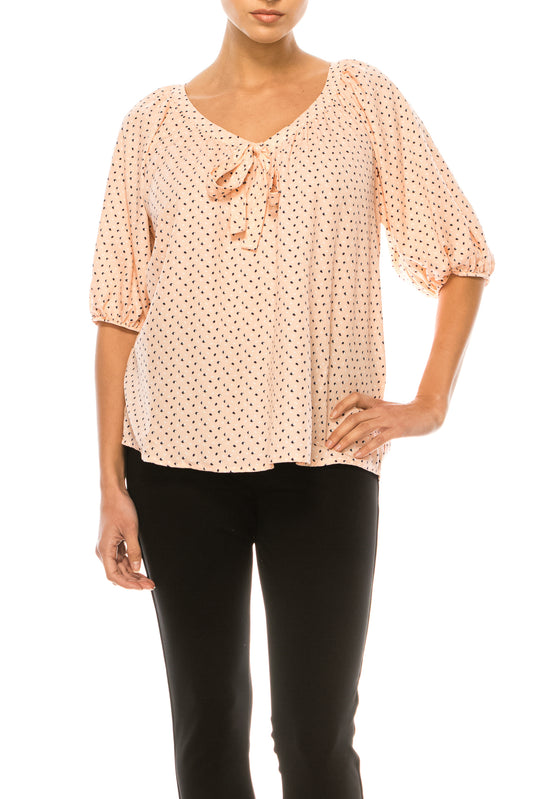 Hope & Harlow Tie-Front Printed Short Sleeve Top