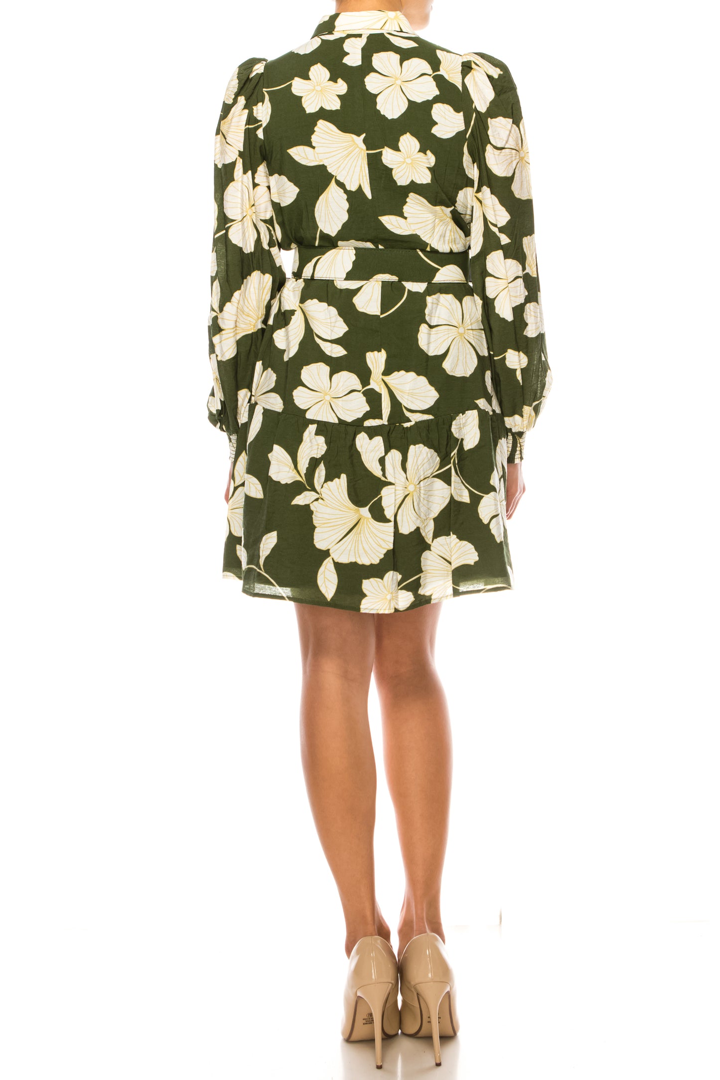 Laundry Floral Print Long Sleeve Button Down Belted Dress