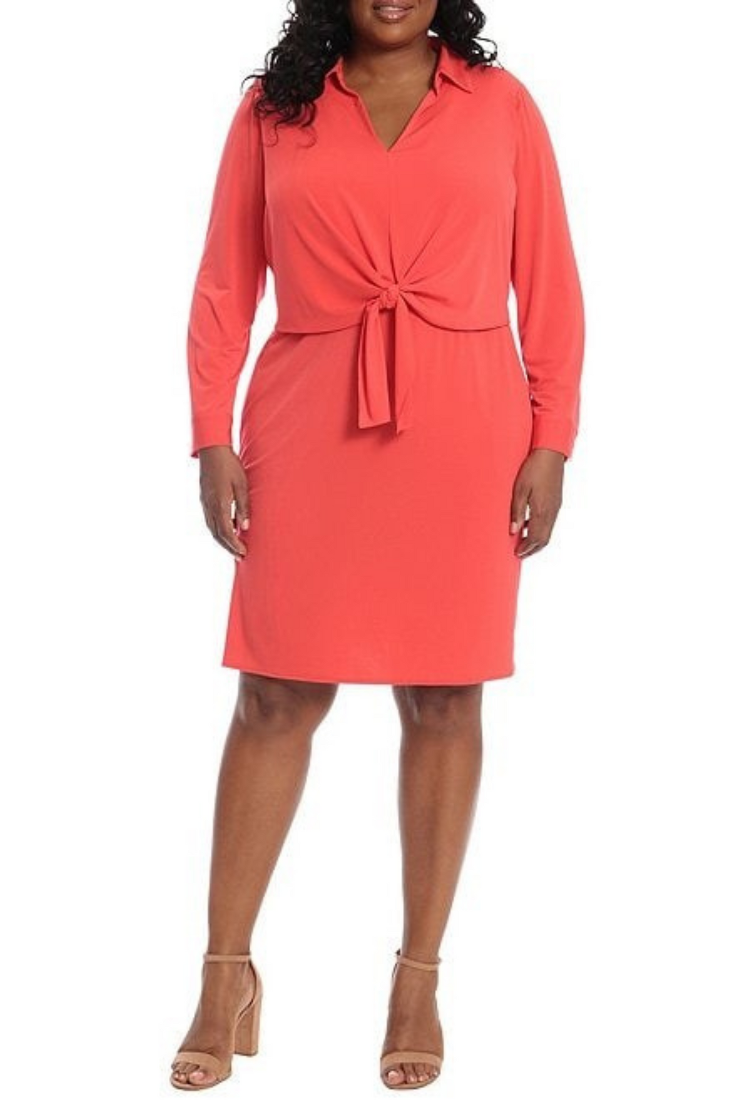London Times Collared Front Tie Short Dress