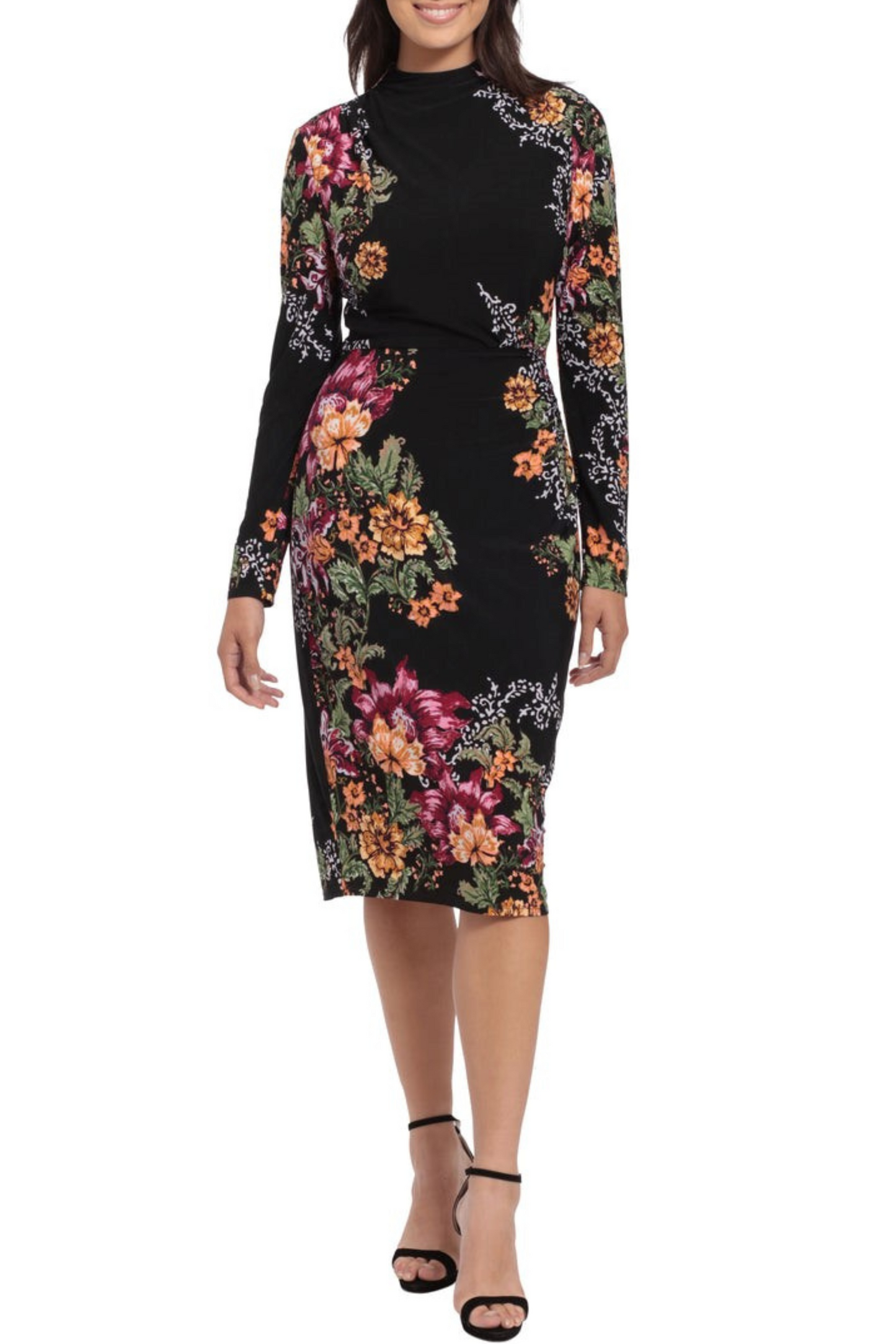 London Times Floral Print Mock Neck Sheath Midi Dress – New Yorker's