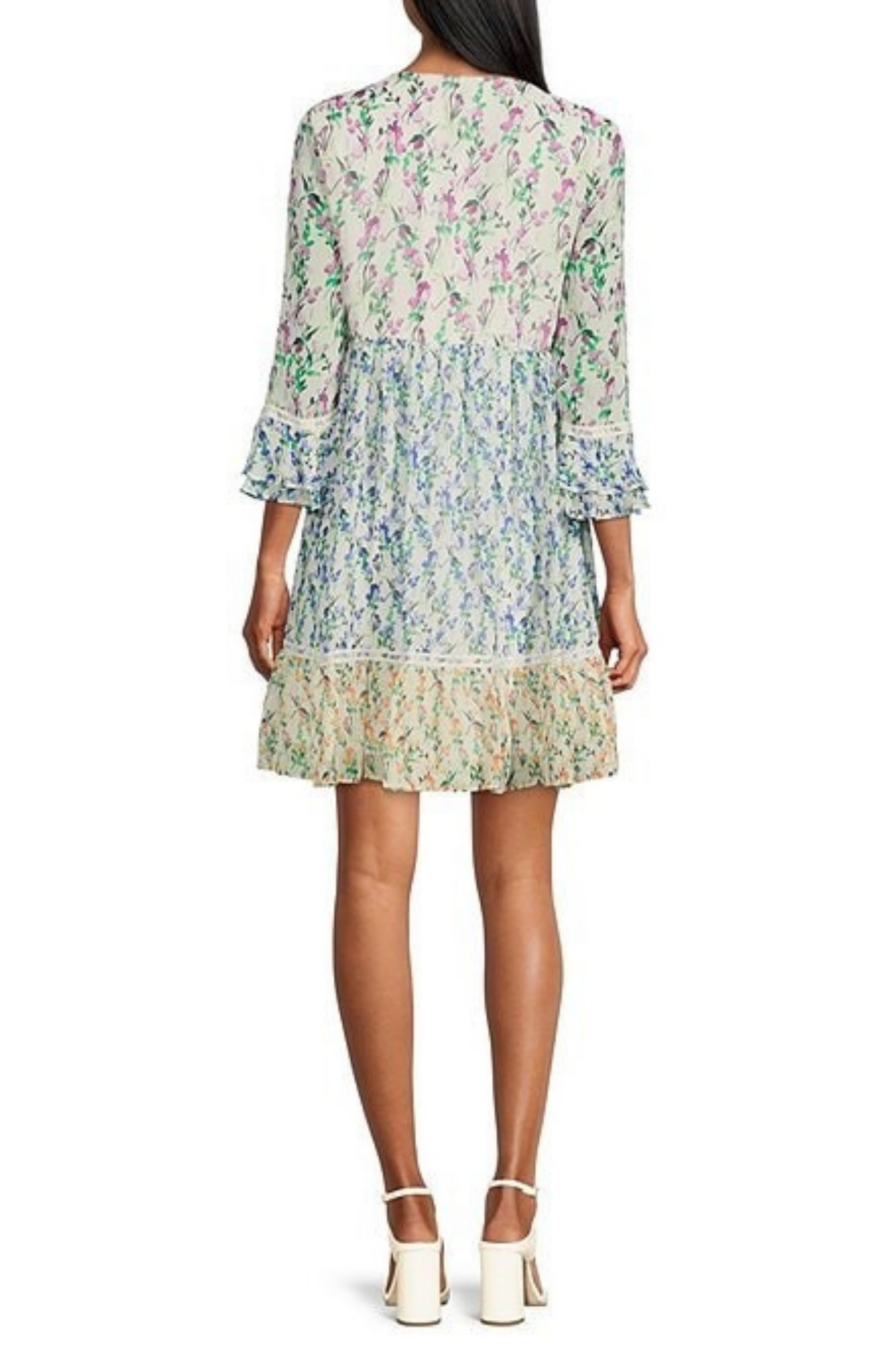 Maison Tara Ivory Multi Floral Print 3/4 Ruffle Sleeve Babydoll Dress New Yorker's Apparel Maison Tara Ivory Multi Floral Print 3/4 Ruffle Sleeve Babydoll Dress New Yorker's Apparel