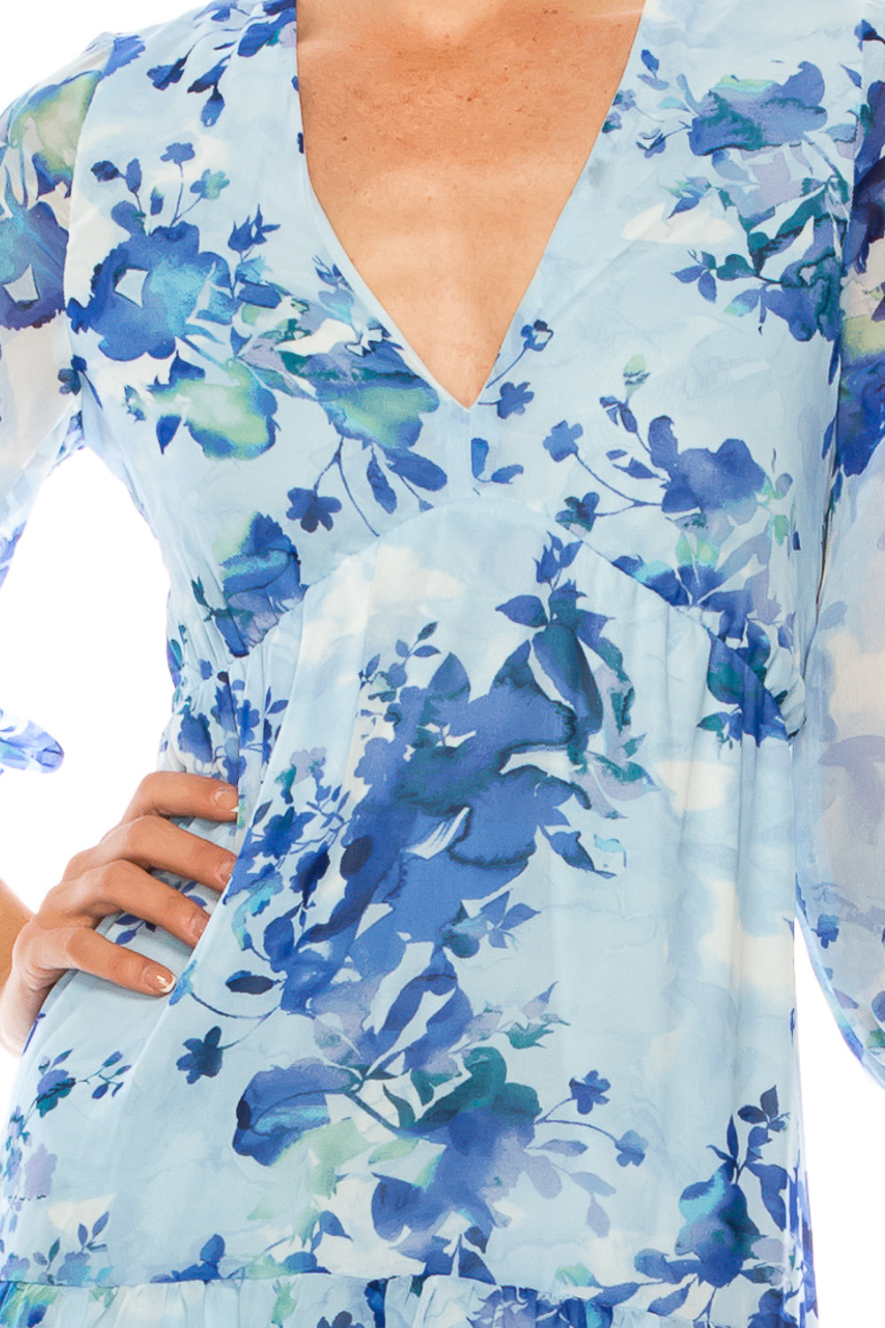 Maison Tara  Floral Print 3/4 Sleeve Tiered Maxi Dress